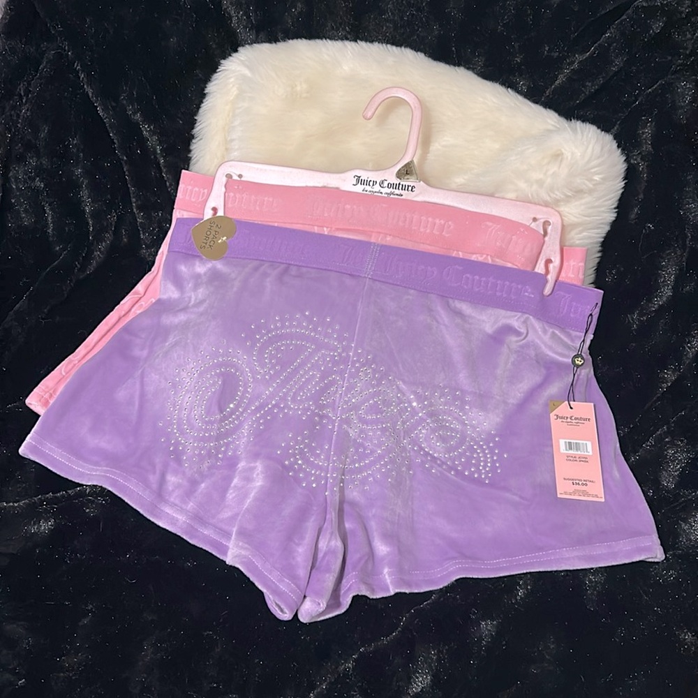 Juicy Couture Signature PINK Sleepwear Lounge Shorts Purple Rhinestone logo Sz L
